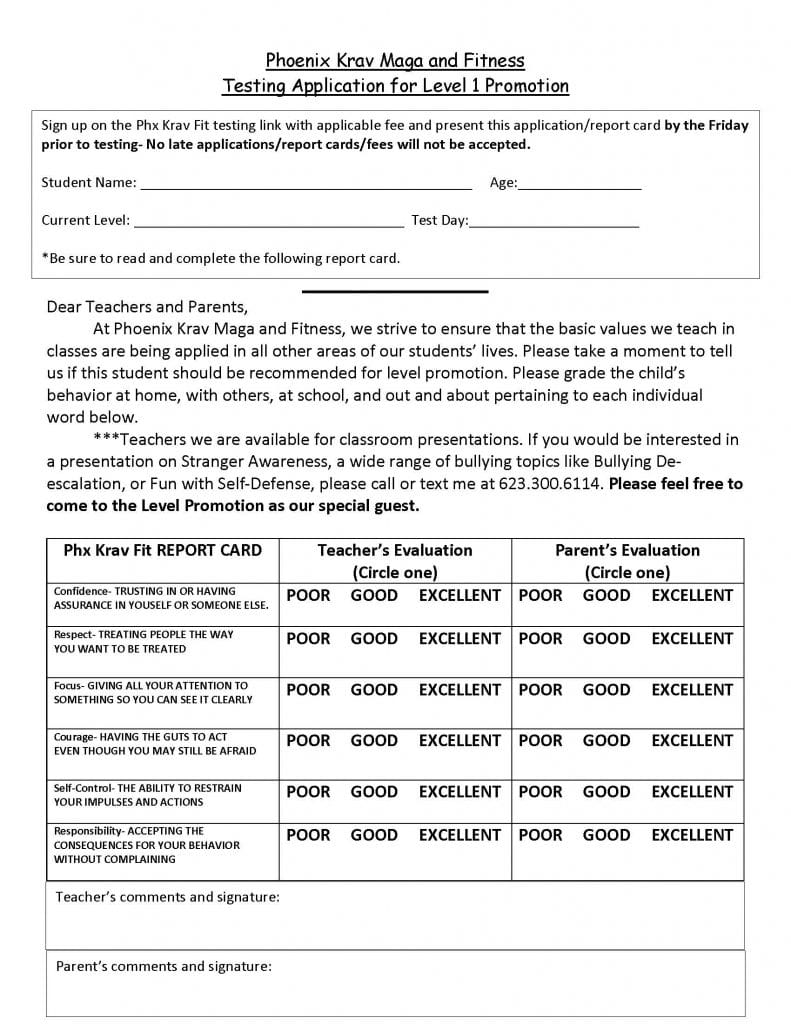 Level 1 promotion reportcard