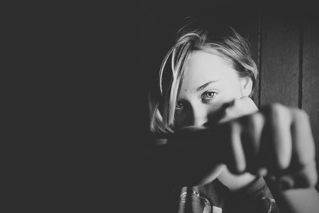 Woman ready for singles self defense seminar